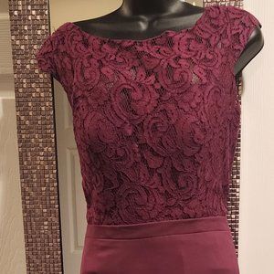 JB Jasmin Bride Burgundy Long Dress Lace Top, Size 14